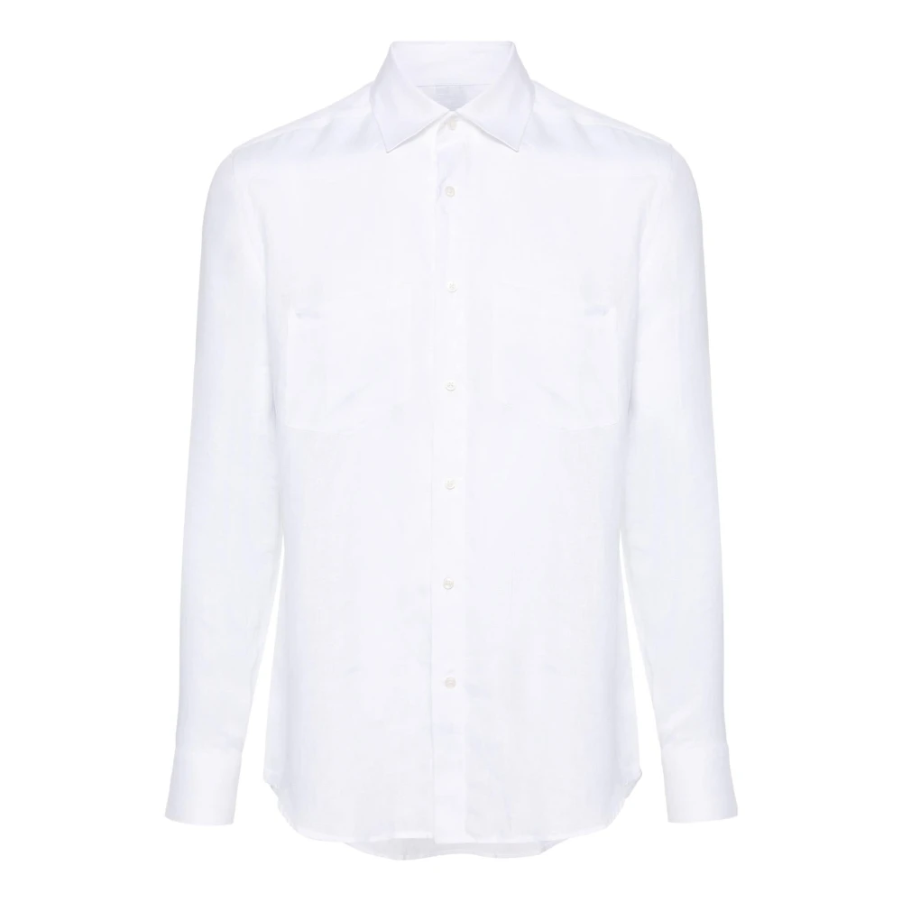 Low Brand Witte Linnen Overhemd met Inzetontwerp White Heren