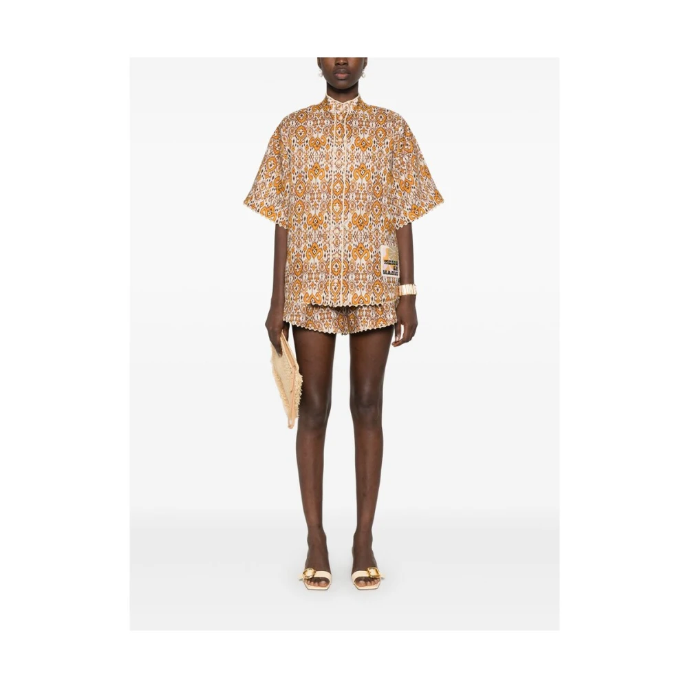 Zimmermann Ikat Patroon Linnen Shirt Brown Dames
