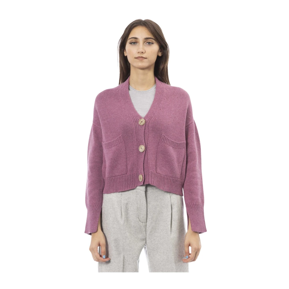 Alpha Studio Cardigan met knoopsluiting en zakken Pink Dames