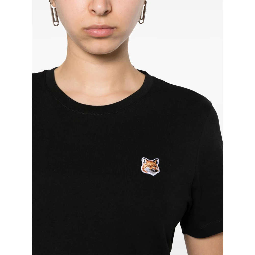 Maison Kitsuné Zwarte Fox Motif T-shirts en Polos Black Dames