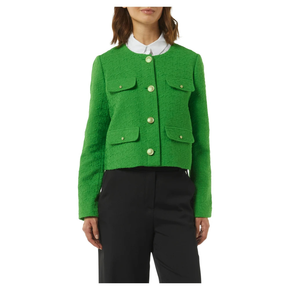 comma Katoenen Bouclé Jas Green Dames