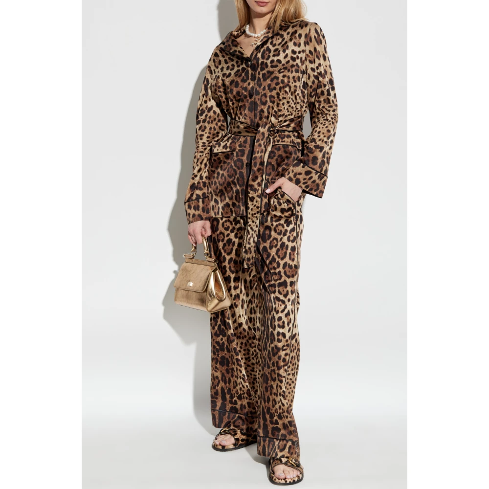 Dolce & Gabbana Zijden shirt met dierenmotief Brown Dames