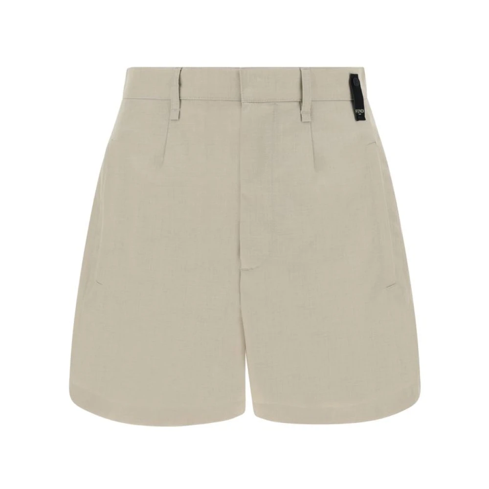 Fendi Fleece Bermuda Shorts met zakken Beige Heren
