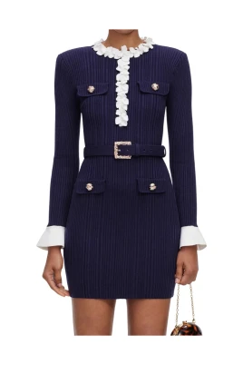 Golden-button Rib-knit Minidress