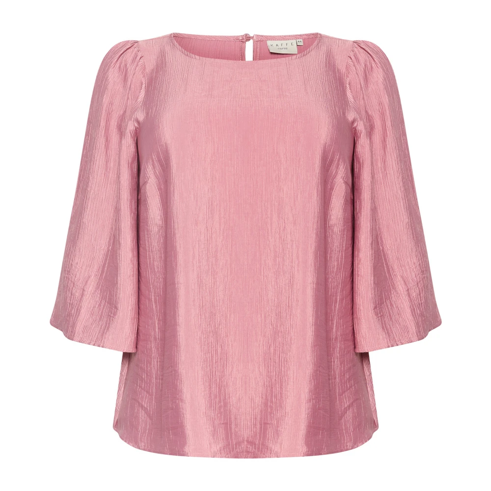 Kaffe Curve Elegante Blouse met Crop Mouwen Pink Dames