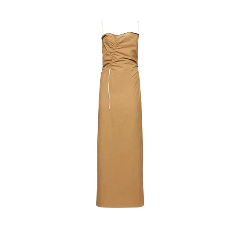 Jacquemus Lange katoenen jurk met gedrapeerde vierkante halslijn Brown Dames