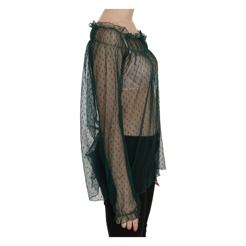 Pink Memories Elegante groene mesh-top met lange mouwen Green Dames