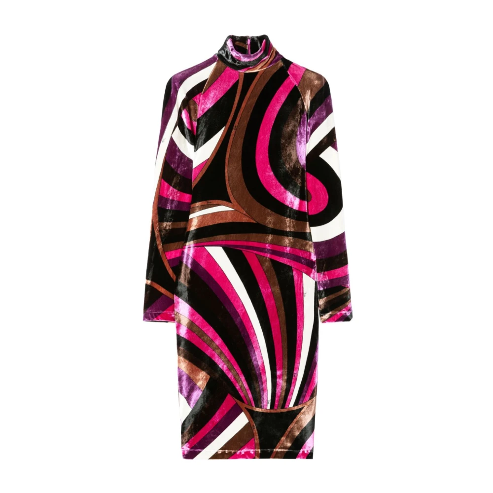 EMILIO PUCCI Fuchsia Fluweel Abstract Patroon Jurk Multicolor Dames