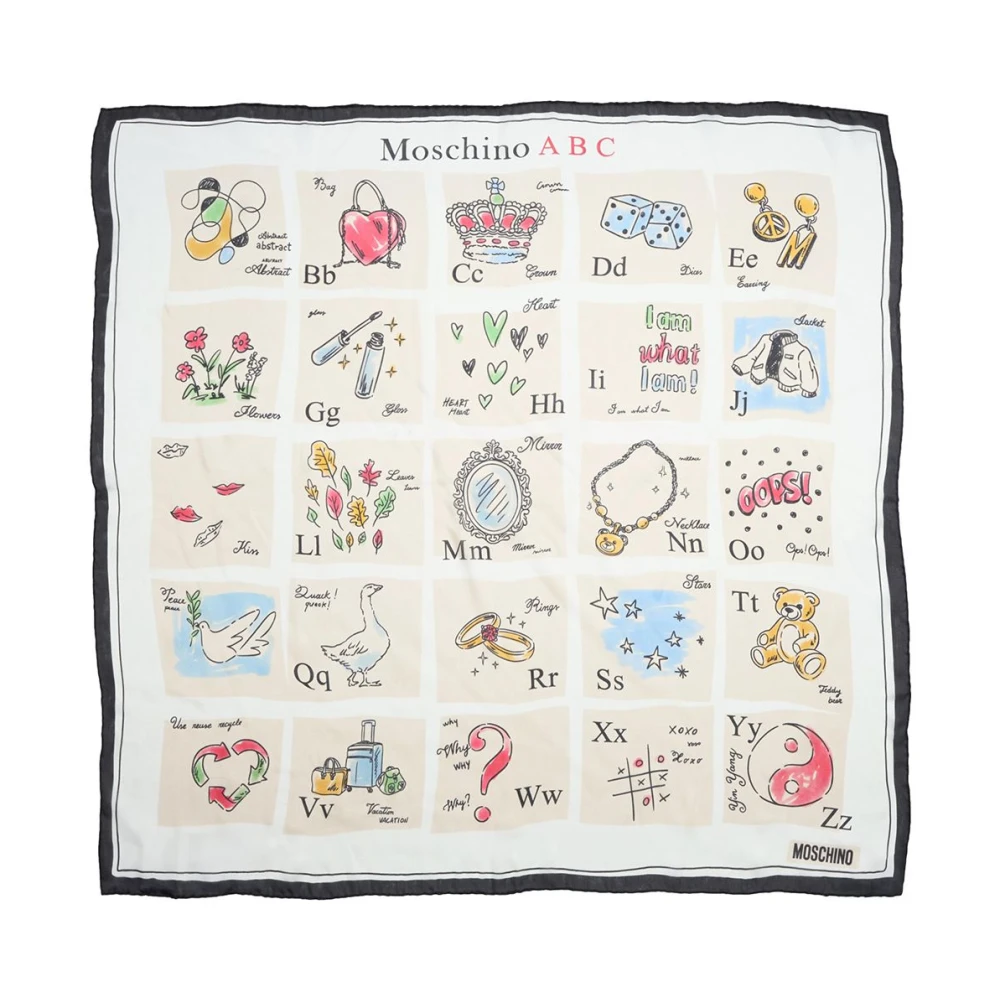 Moschino Beige Zijden Sjaal met Verbluffende Print Multicolor Dames