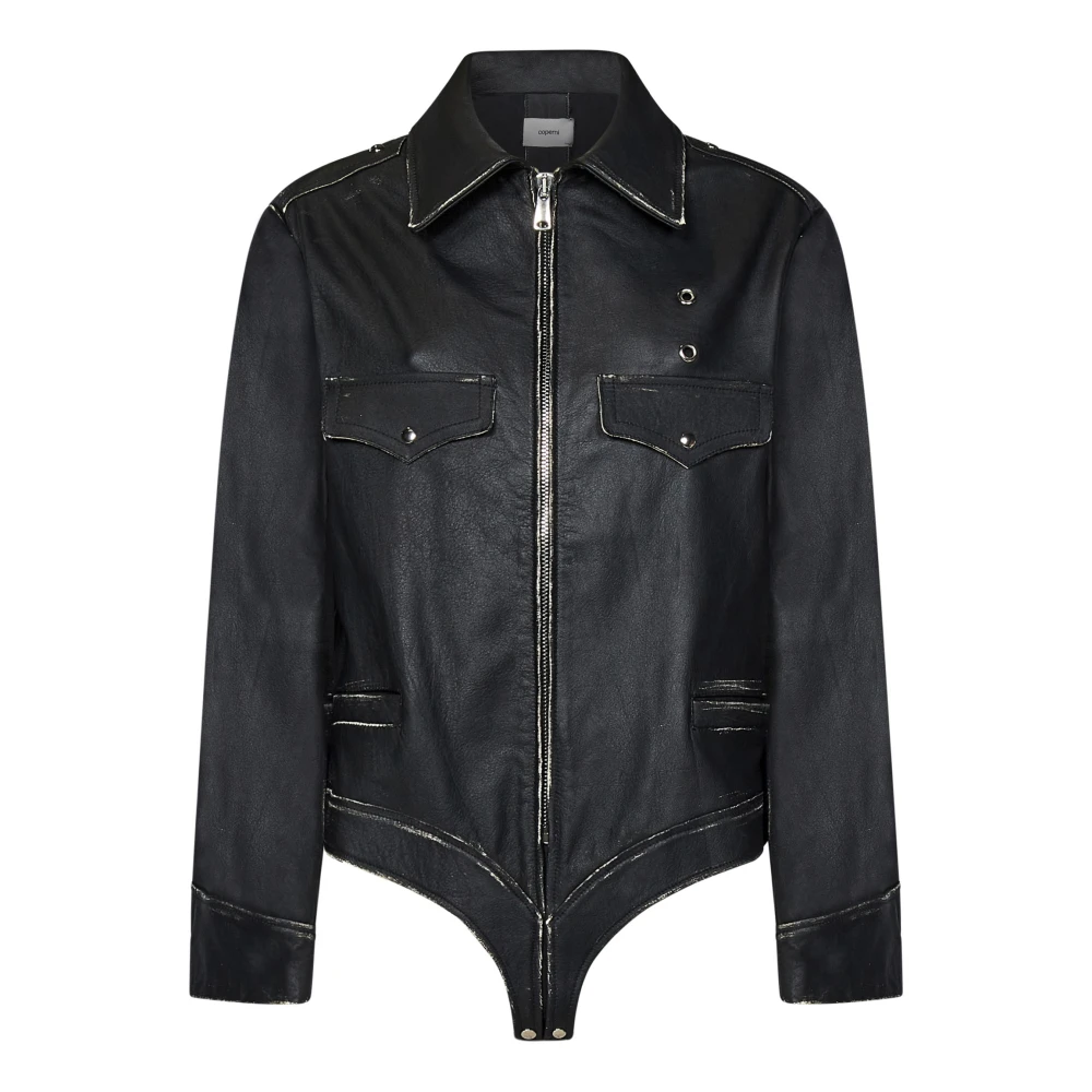 Coperni Zwarte leren jas met zilveren rits Black Dames