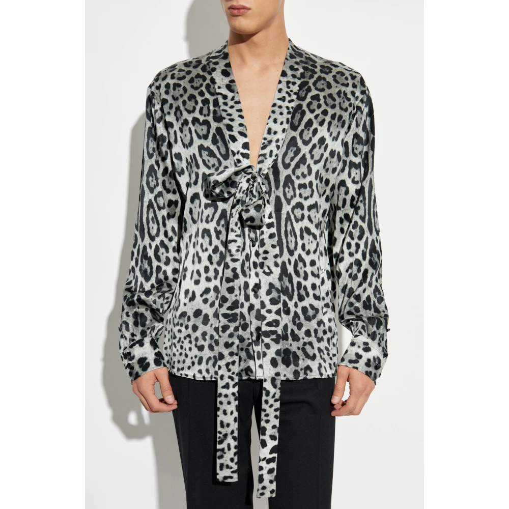 Dolce & Gabbana Zijden shirt met dierenprint Gray Heren