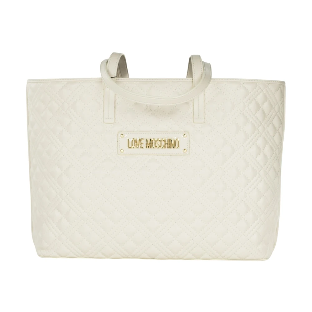 Love Moschino Gewatteerde Shopper Tas met Logo Letters White Dames
