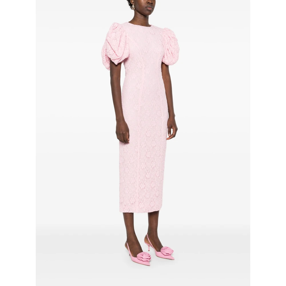 Rotate Birger Christensen Roze kanten midi fitted jurk Pink Dames
