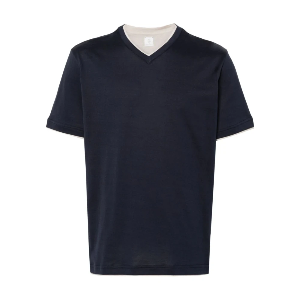 Eleventy Navy Blue V-Neck Cotton T-Shirt Blue Heren