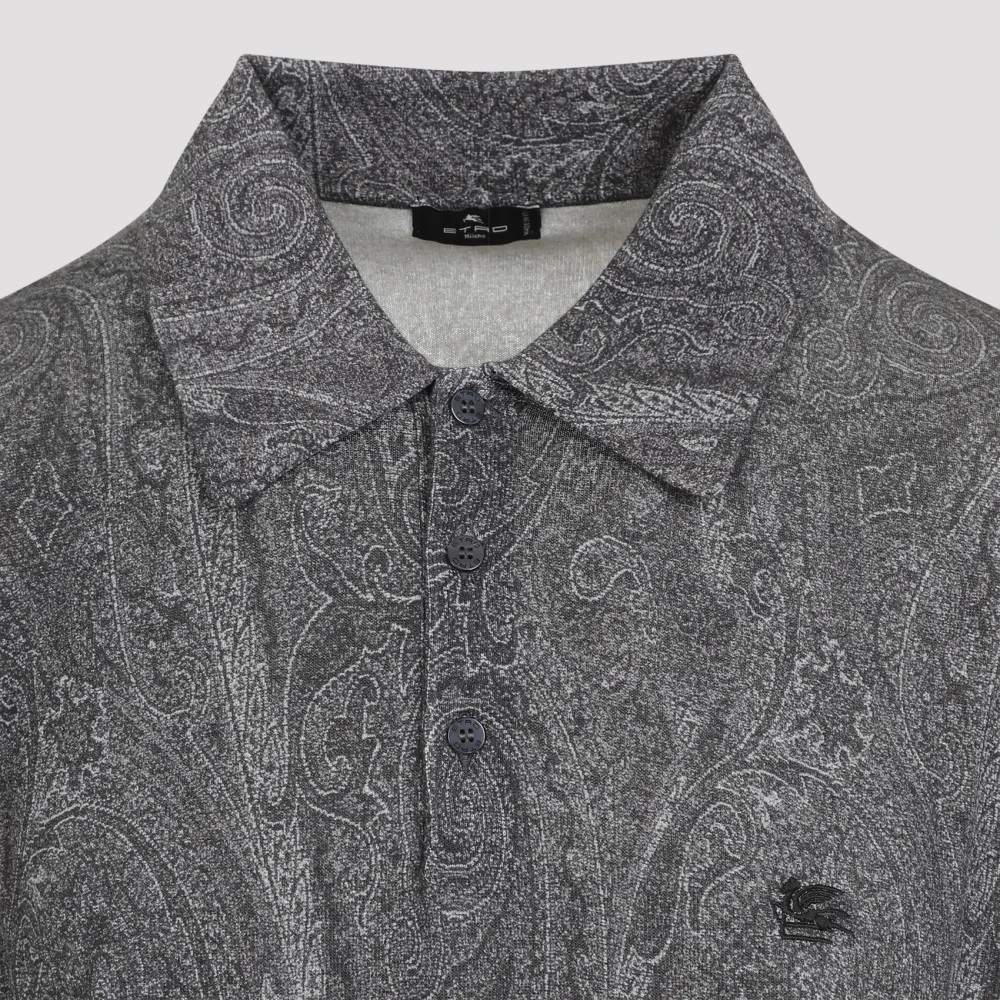 ETRO Zijde Kasjmier Gebreide Polo Shirt Gray Heren