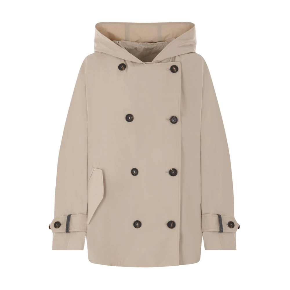 Brunello Cucinelli Women's Beige Double-Breasted Coats, S, Double-Breasted Taffetà Parka