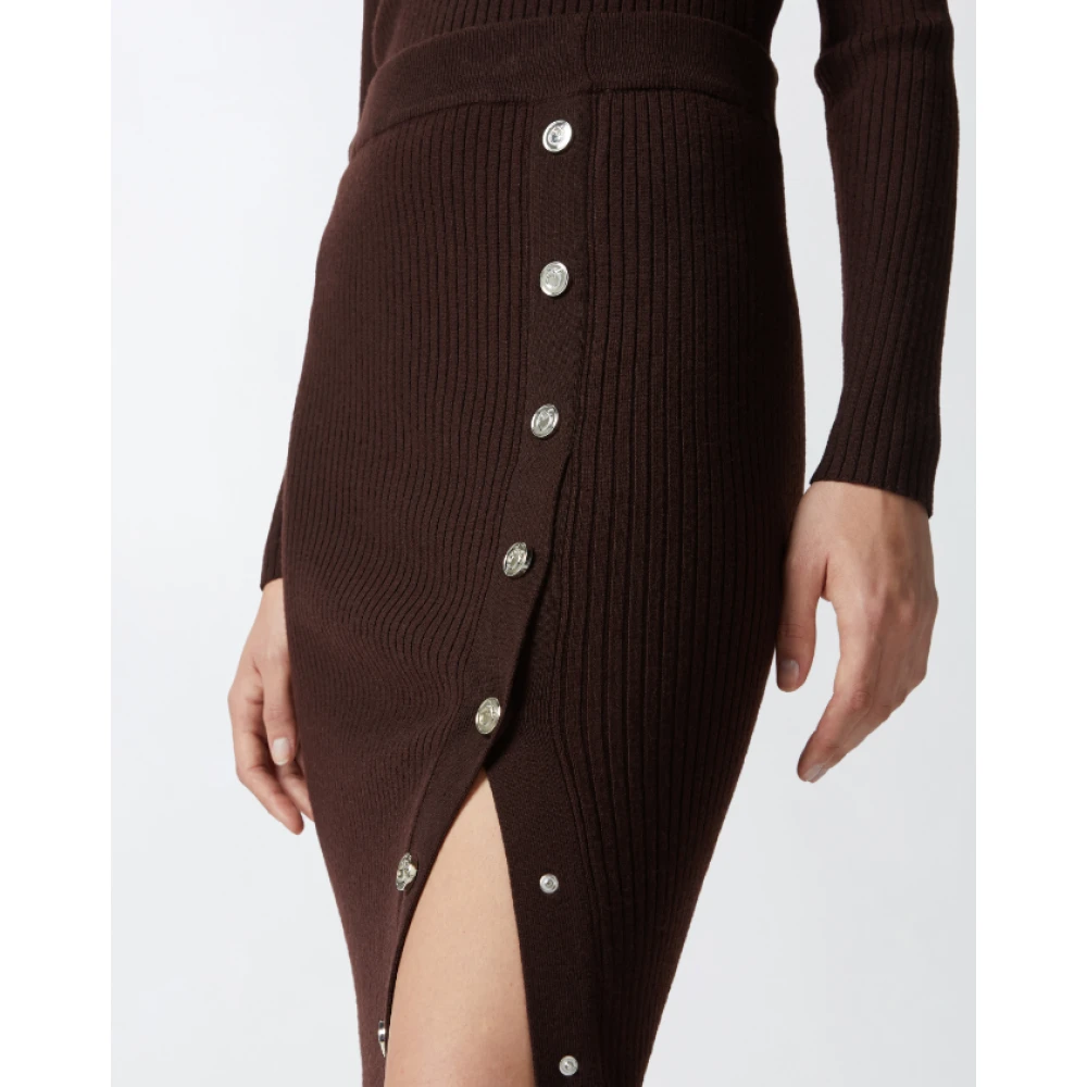 pinko Donkerbruine Geribbelde Gebreide Midirok Brown Dames