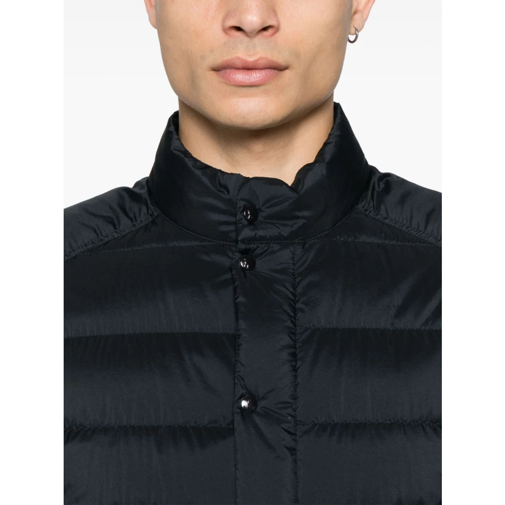 Moncler Blauwe gewatteerde jas met logopatch Blue Heren