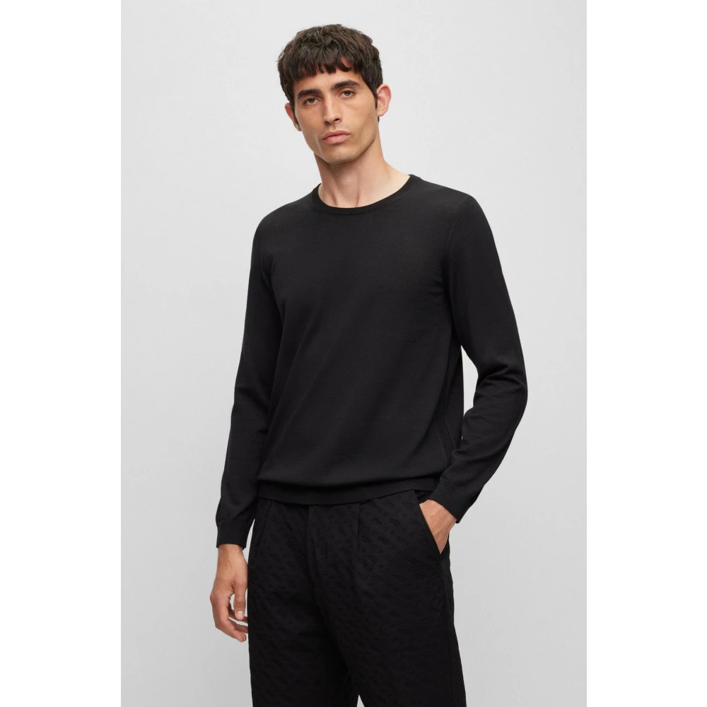 Boss Slim Fit Wollen Trui Black Heren