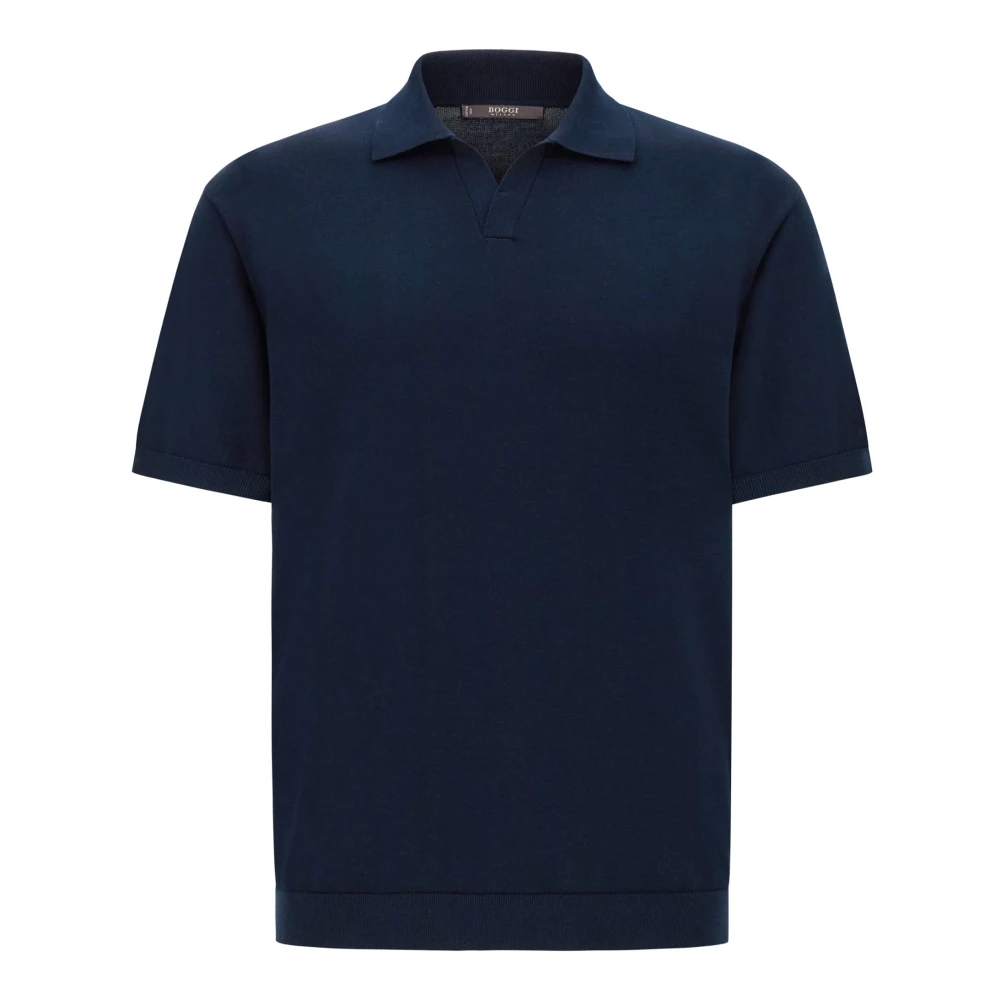Boggi Milano Katoenen en zijden gebreid poloshirt Blue Heren