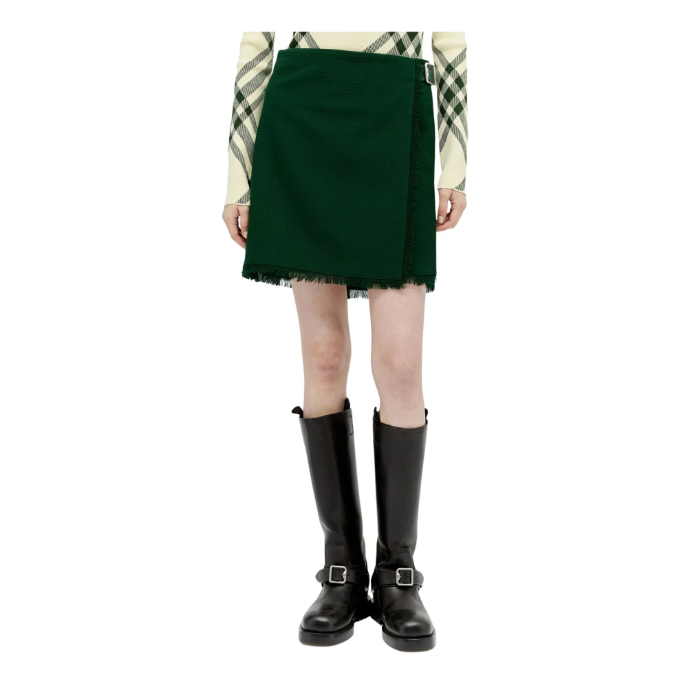 Burberry Gestructureerde wollen kilt met franjes Green Dames