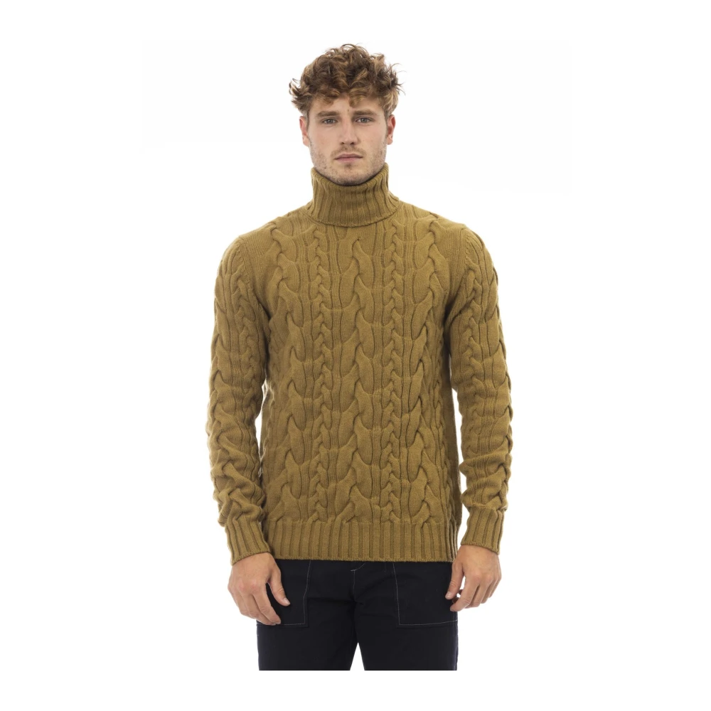 Alpha Studio Trui Coltrui Lange Mouw Geribbelde Zoom Brown Heren