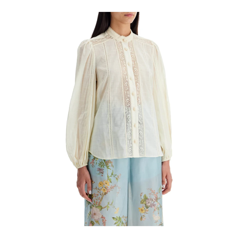 Zimmermann Kanten Mandarin Kraag Shirt White Dames