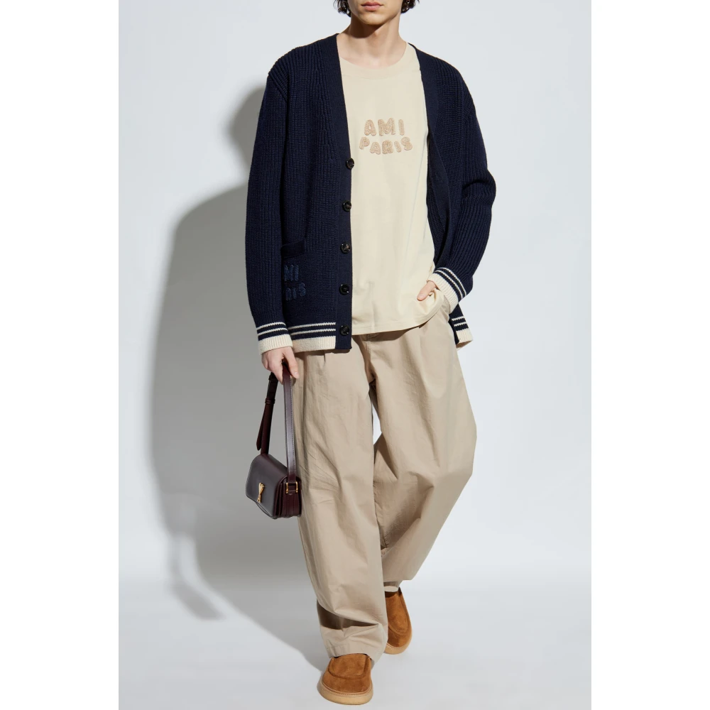 Ami Paris Wol wollen cardigan met logo Blue Heren