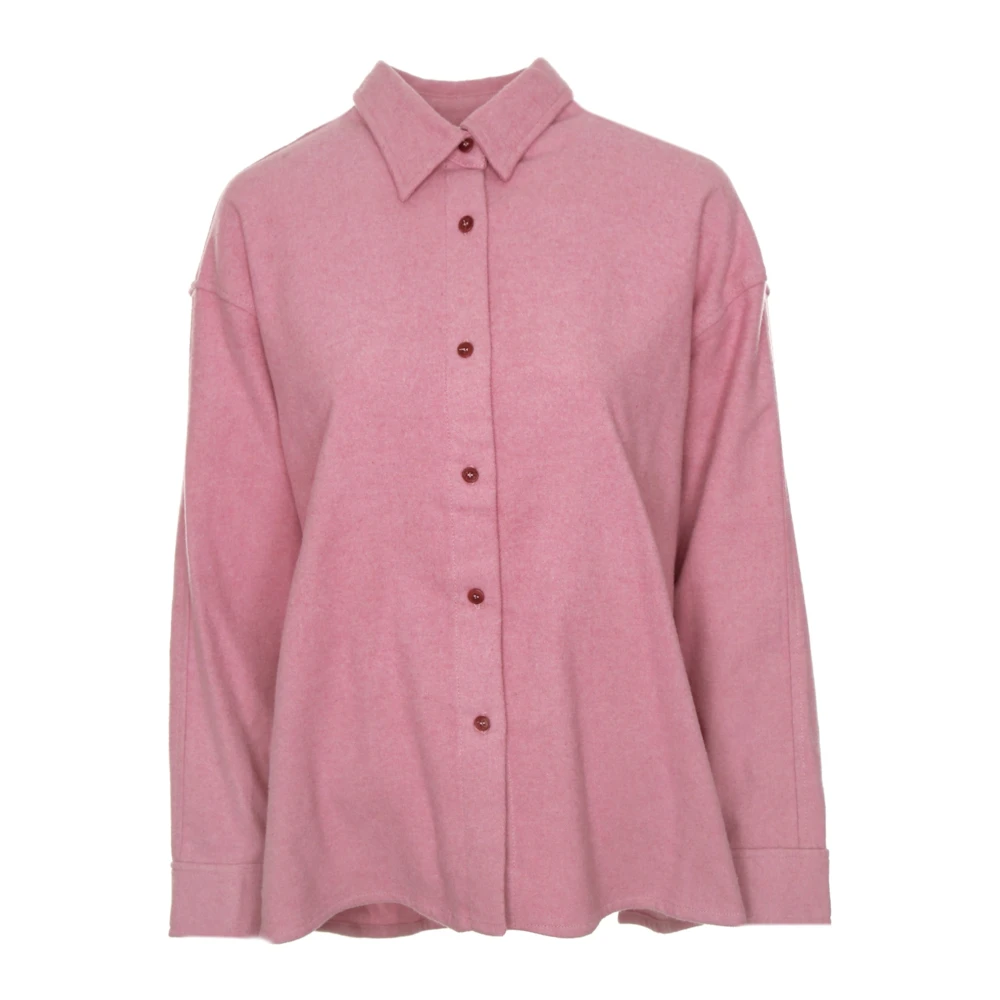 American Vintage Blus med lång ärm och spetsig krage Pink, Dam