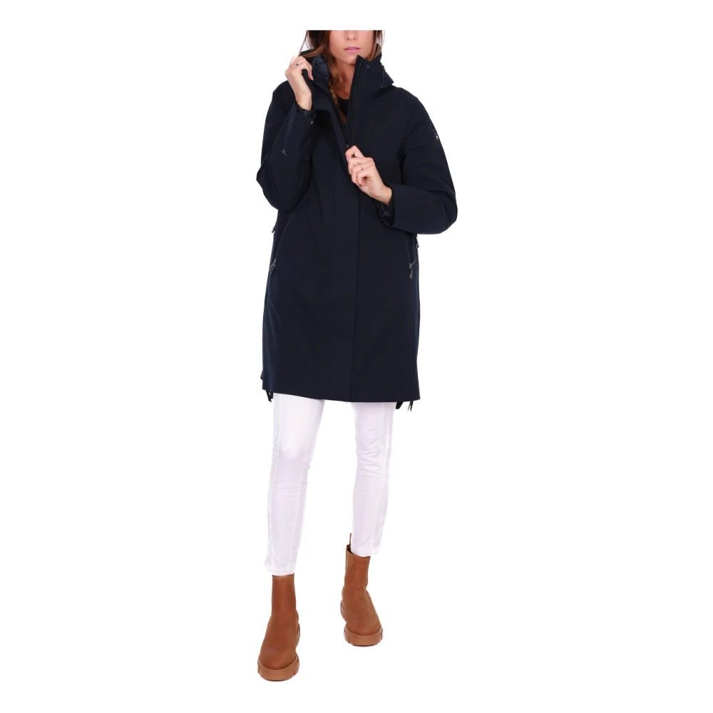 Krakatau Blauwe Lange Parka Jas met Capuchon Blue Dames