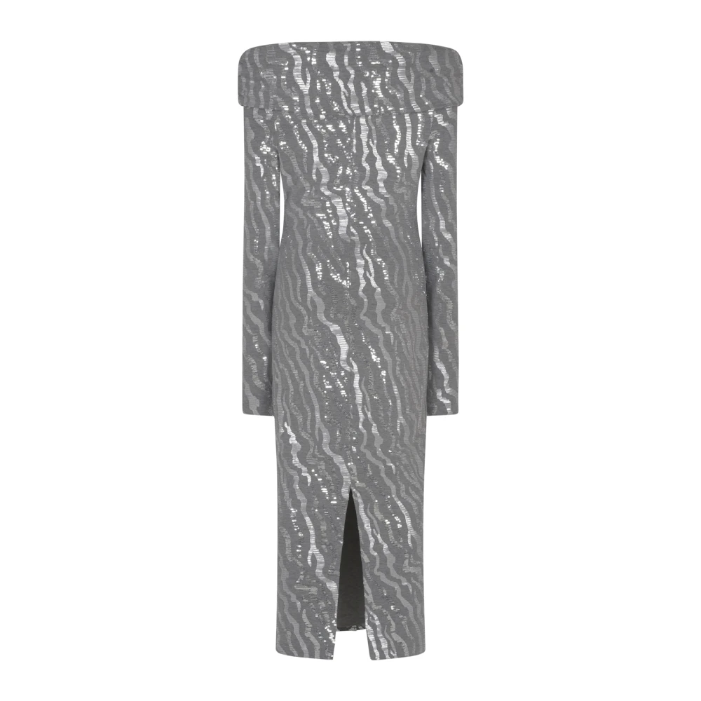 Rotate Birger Christensen Pailletten Midi Jurk Rotatie Collectie Gray Dames