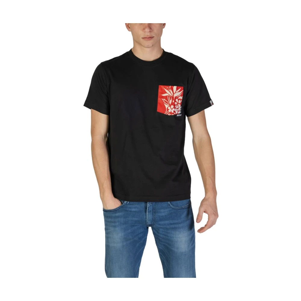 Replay Zwart Katoenen T-Shirt Korte Mouw Black Heren