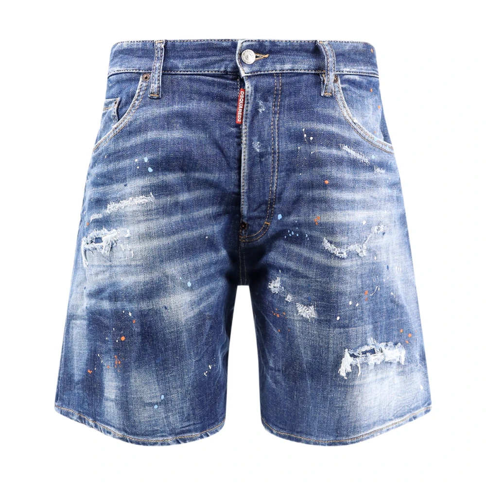 Dsquared2 Blauwe Shorts met Verfvlekken Blue Heren