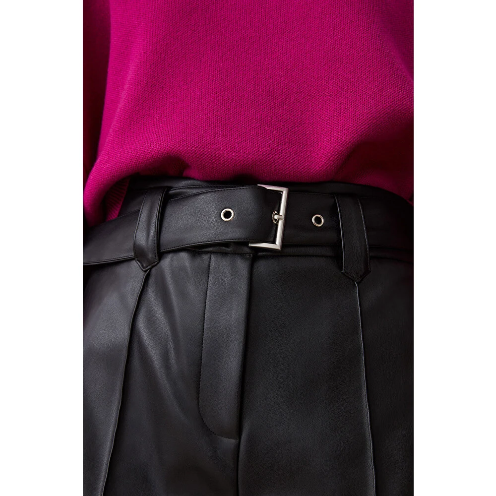 Suncoo Hoge taille imitatieleer shorts Black Dames