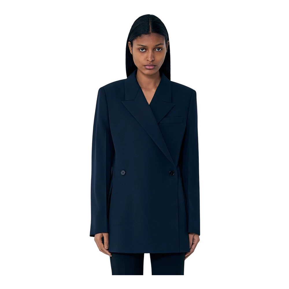 Jil Sander Women's Blue Blazers, S, Double-Breasted Wool Blazer