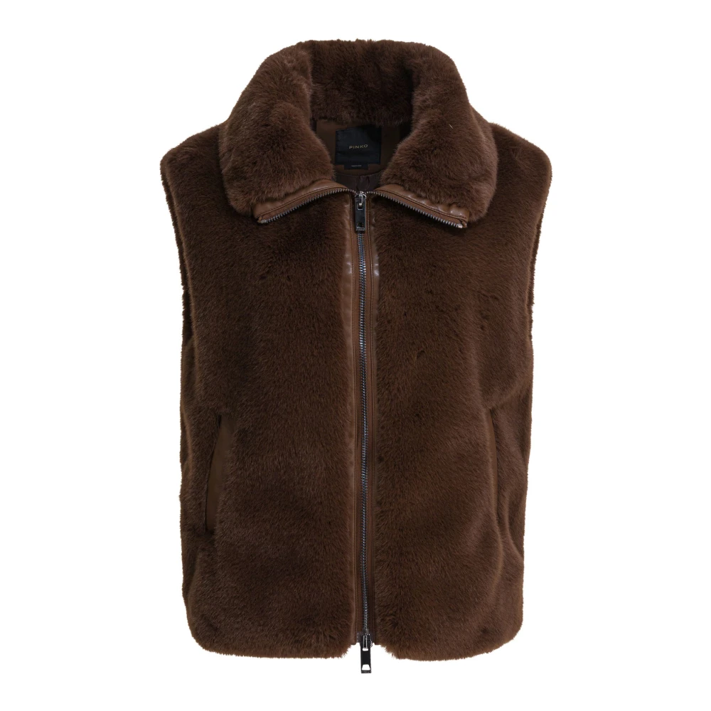 Pinko Brown Waistcoats, Female, M, Faux Fur Vest