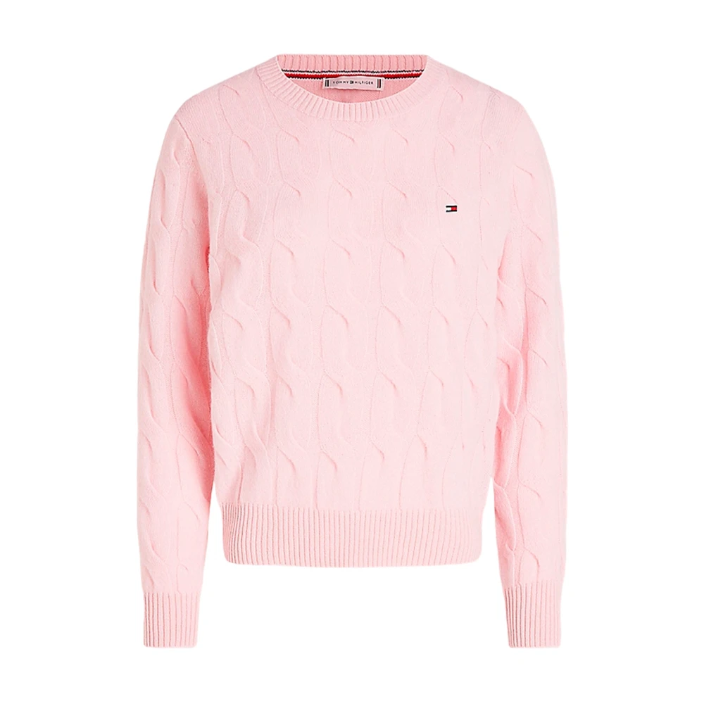 Tommy Hilfiger Elegante Gebreide Trui met Ronde Hals Pink Dames