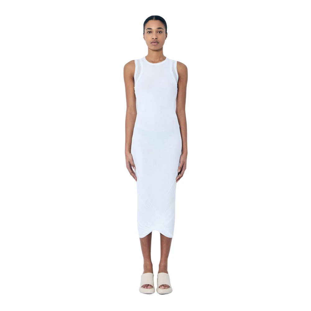 Jil Sander Gelaagde Midi Jurk Scoop Neck Italië White Dames