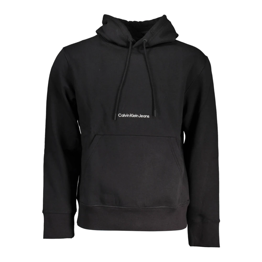 Calvin Klein , Hoodies, Male, Black, 2XL, Men's Hooded Fleece Sweatshirt With Embroidery