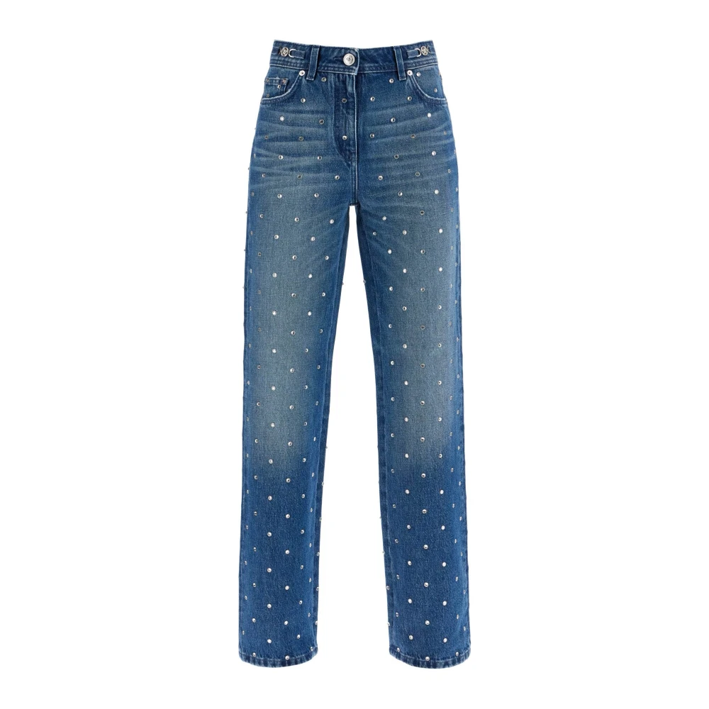 Versace Kristal Stud Straight Jeans Blue Dames