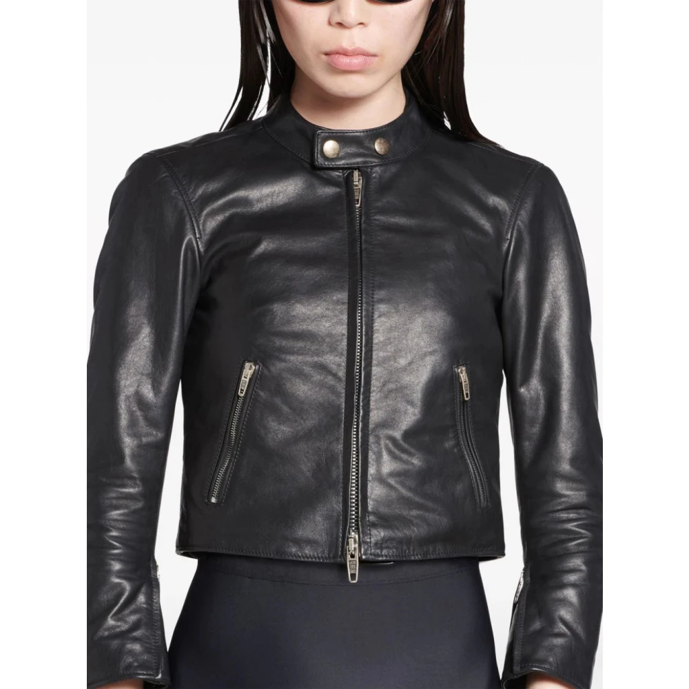 Balenciaga Leather Jackets Black Dames