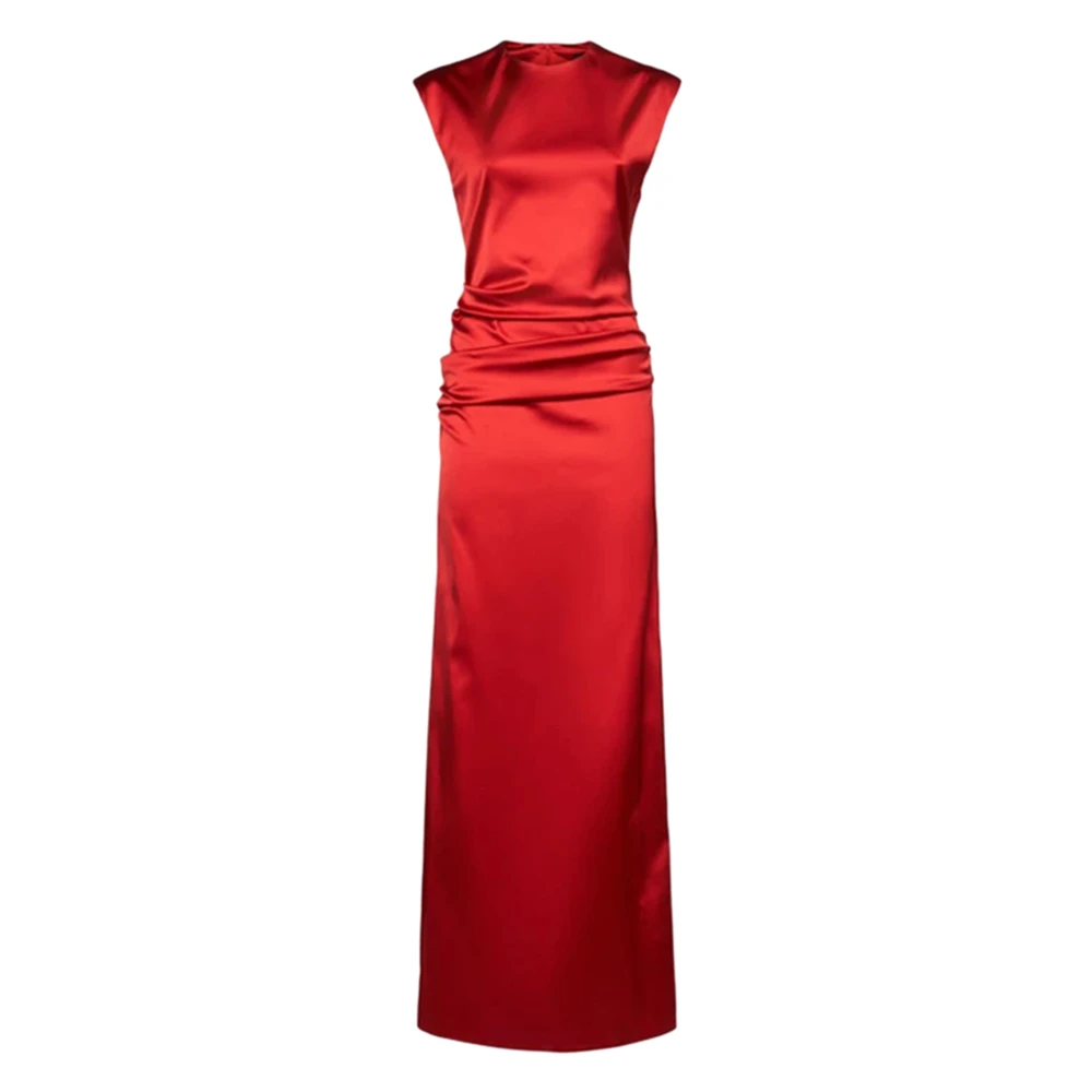 Max Mara Rode Mouwloze Lange Jurk met Ronde Hals Red Dames