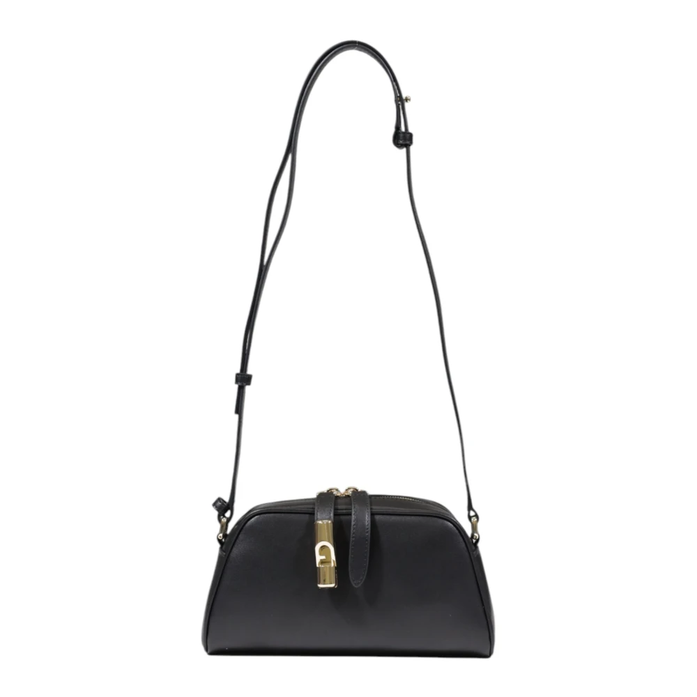 Furla Zwarte leren schoudertas met enkelband Black Dames