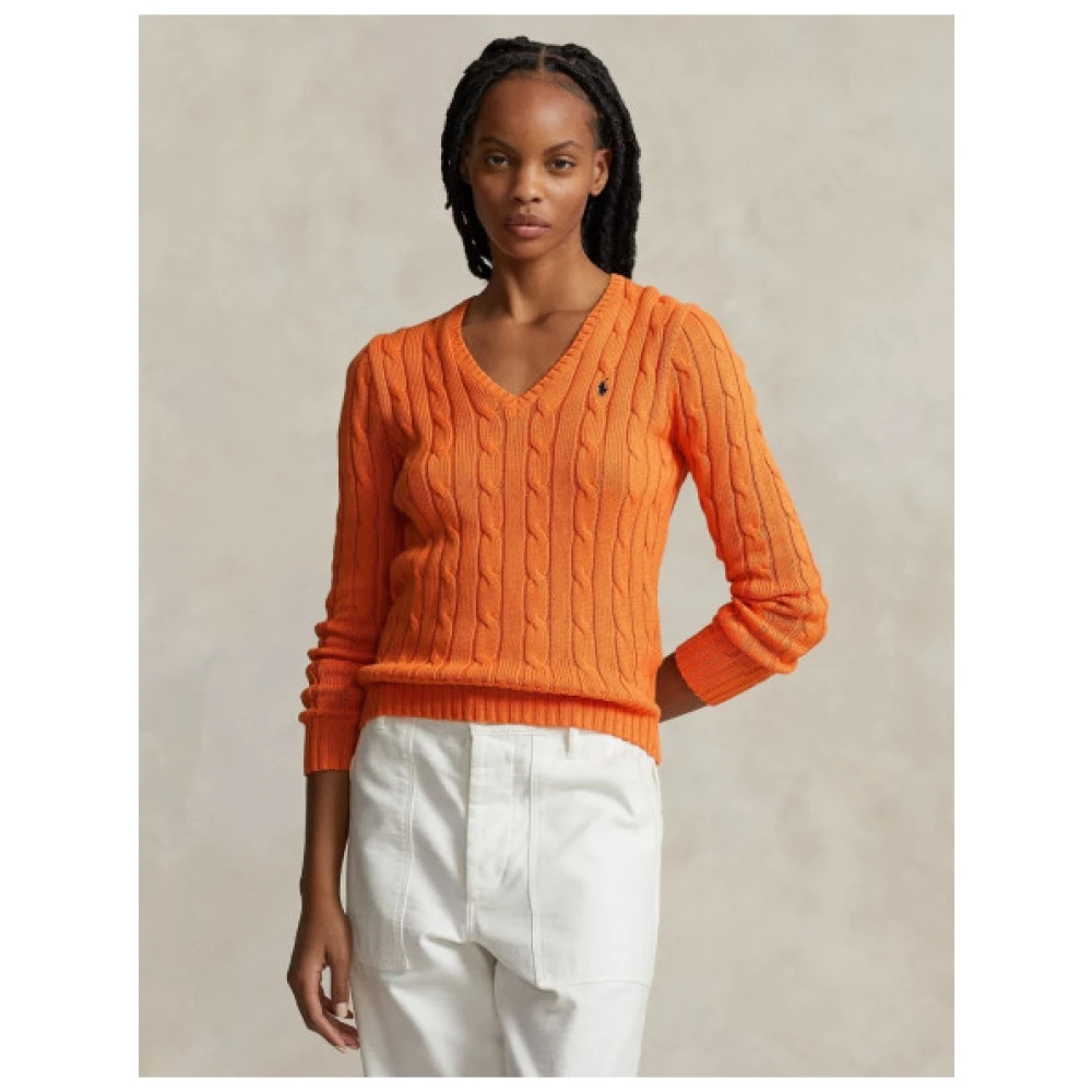 Polo Ralph Lauren Gedraaide Katoenen V-hals Trui Kimberly Orange Dames