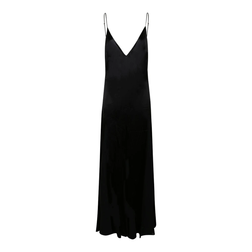 Elisabetta Franchi Zwart Zijde Satijn V-Hals Jurk Black Dames