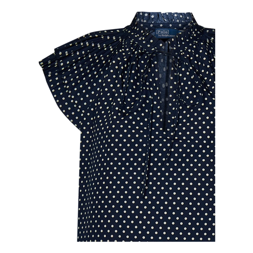 Ralph Lauren Blauwe blouse met polkadots en ruches Blue Dames