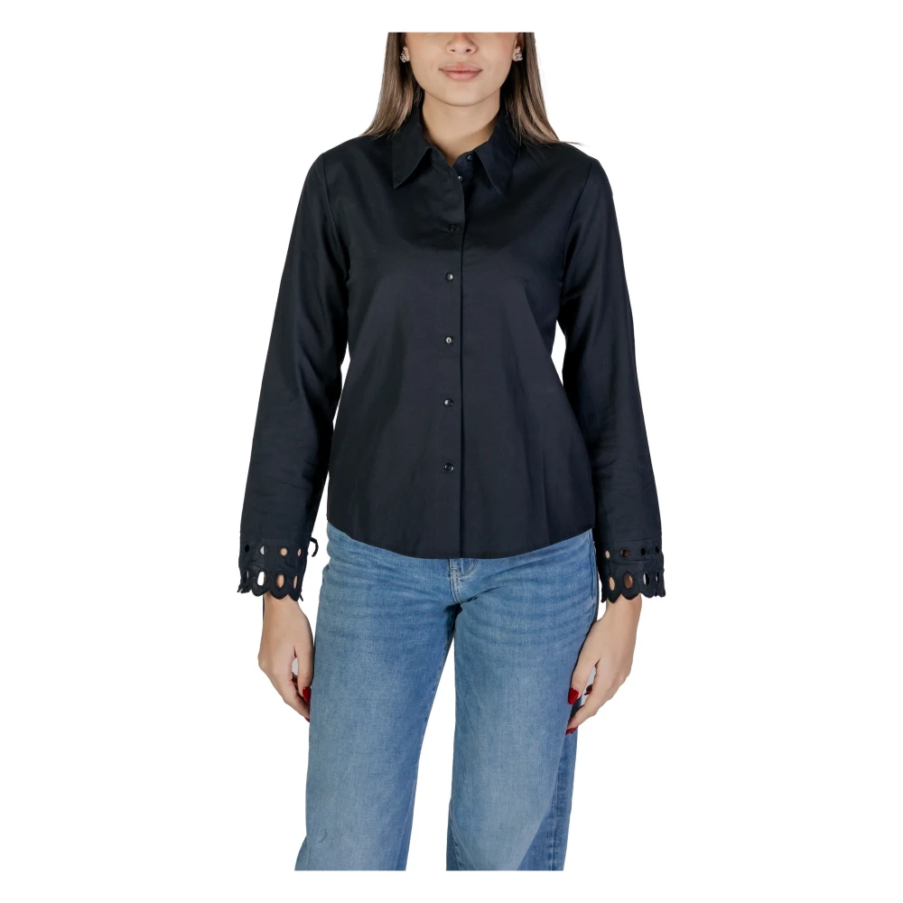 Jacqueline De Yong Women's Black Eyelet Cuff Shirt
