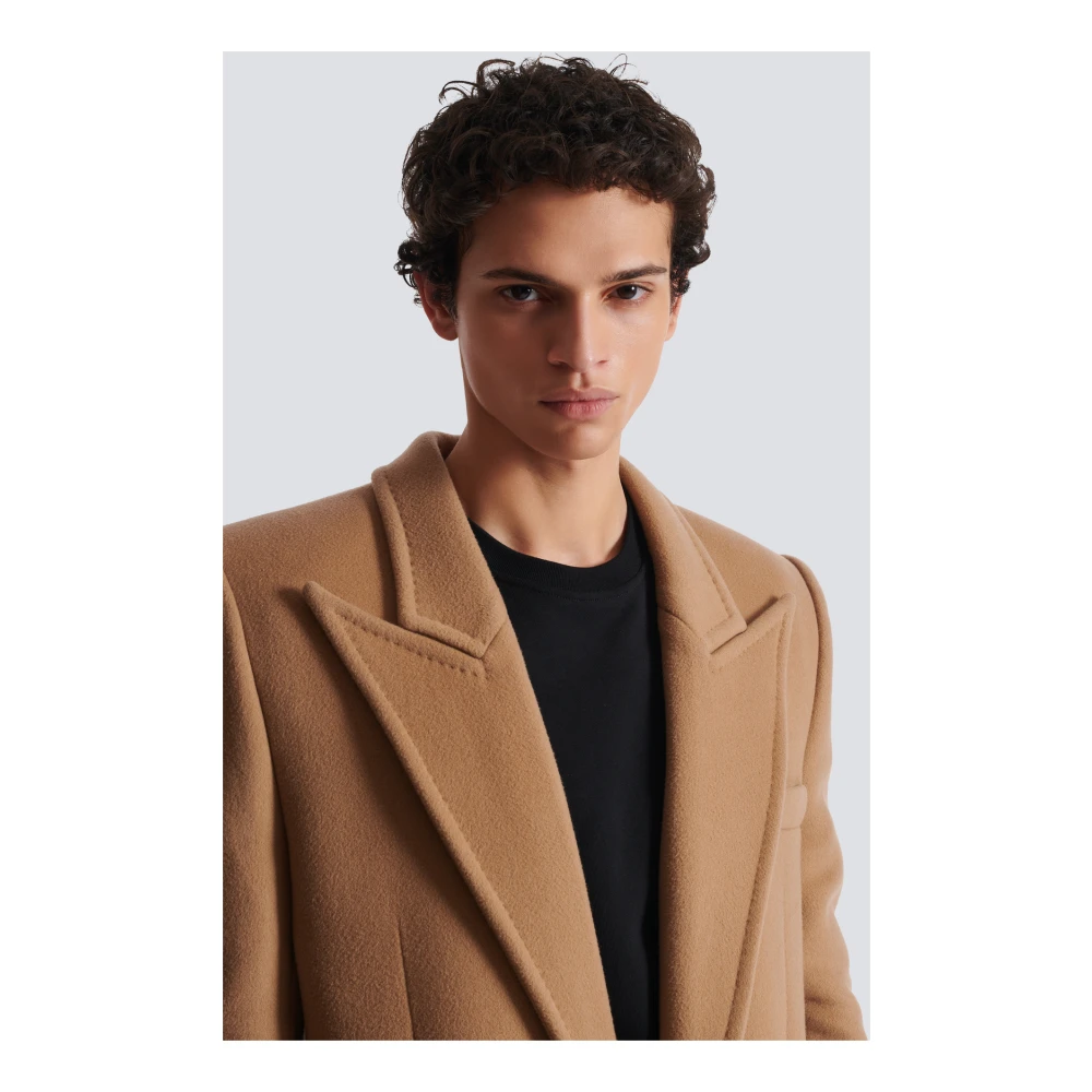 Balmain Lange Jas van Wol en Kasjmier Brown Heren