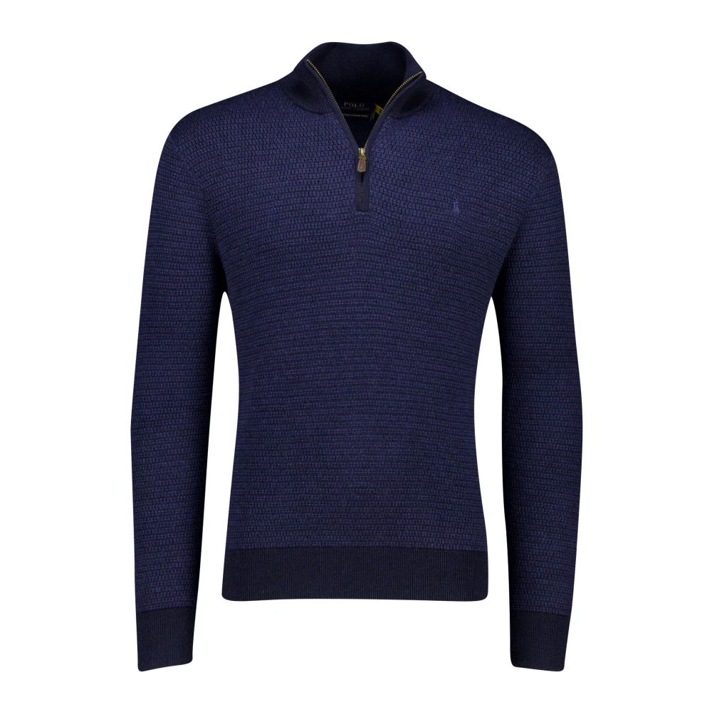 Ralph Lauren Wasbare wollen quarter-zip trui Blue Heren