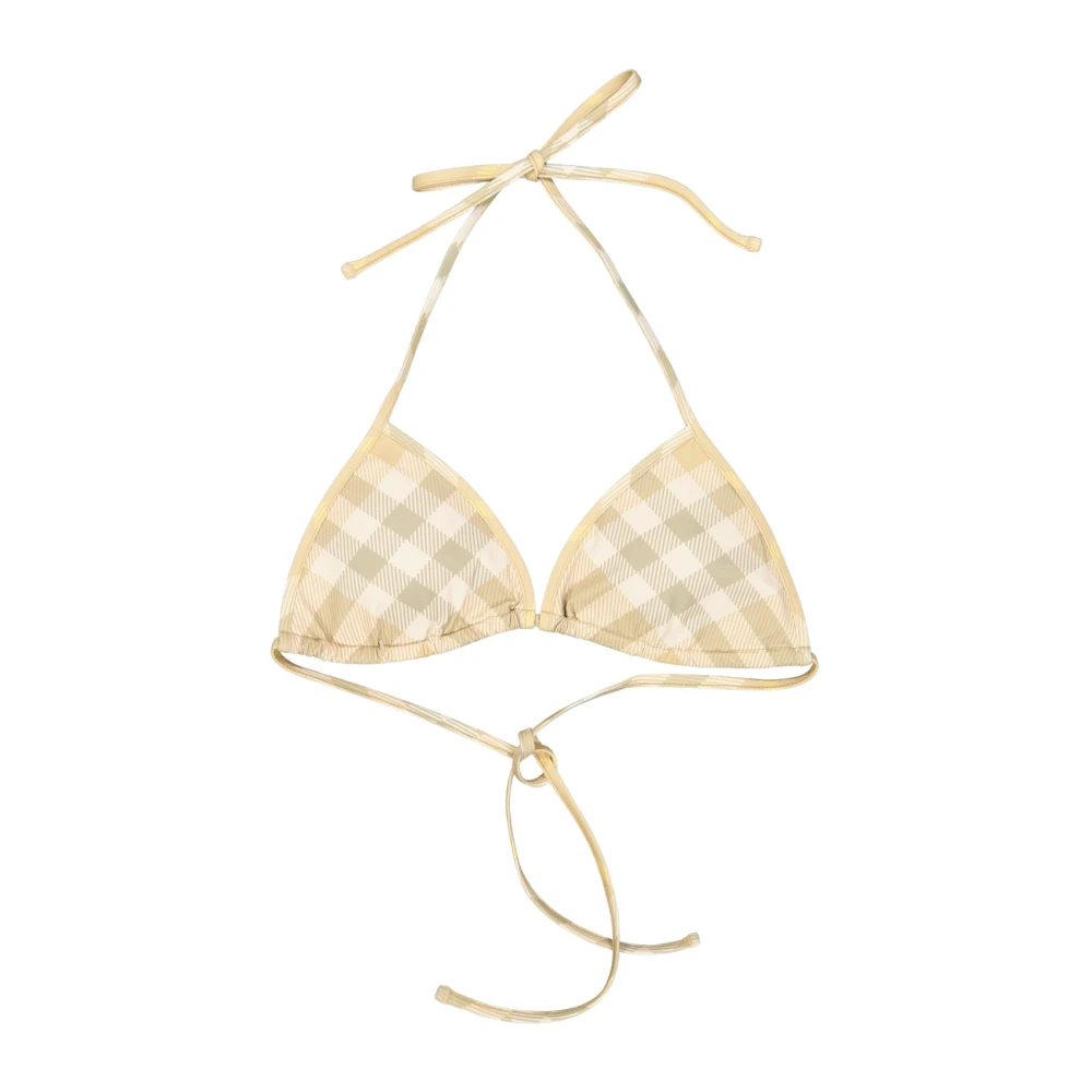 Burberry Women's Beige Bikinis, S, Checkered Triangle Bikini Top